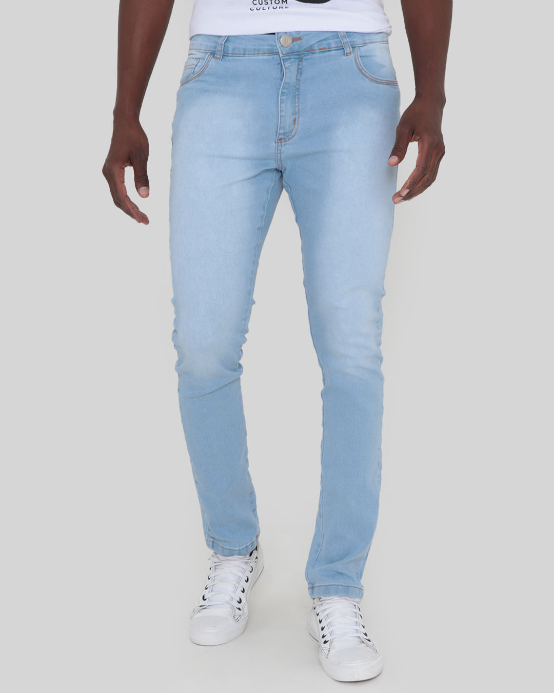 Calça jeans masculina skinny elastano azul claro