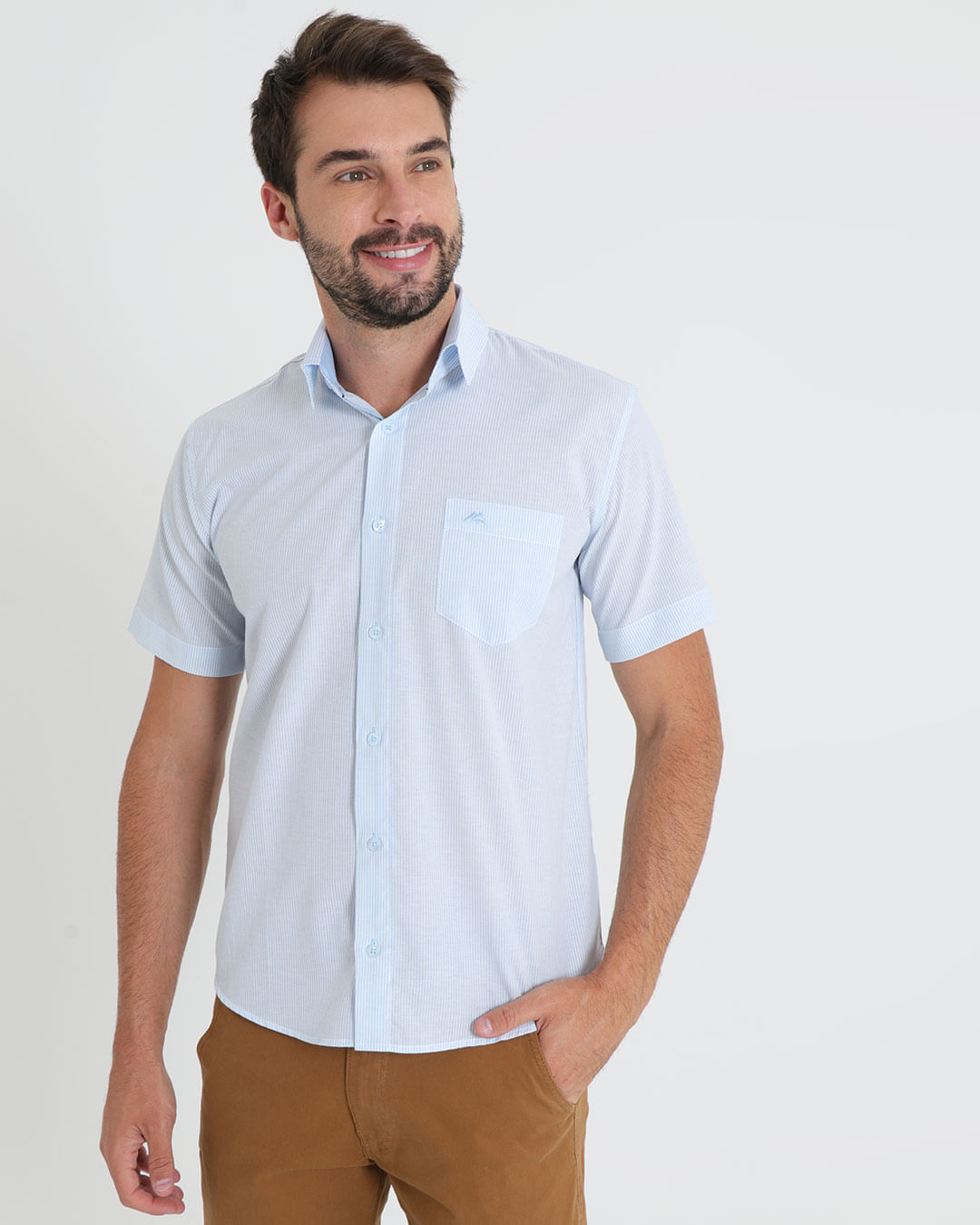 Camisa Social Masculina Manga Curta Listrada Azul Claro