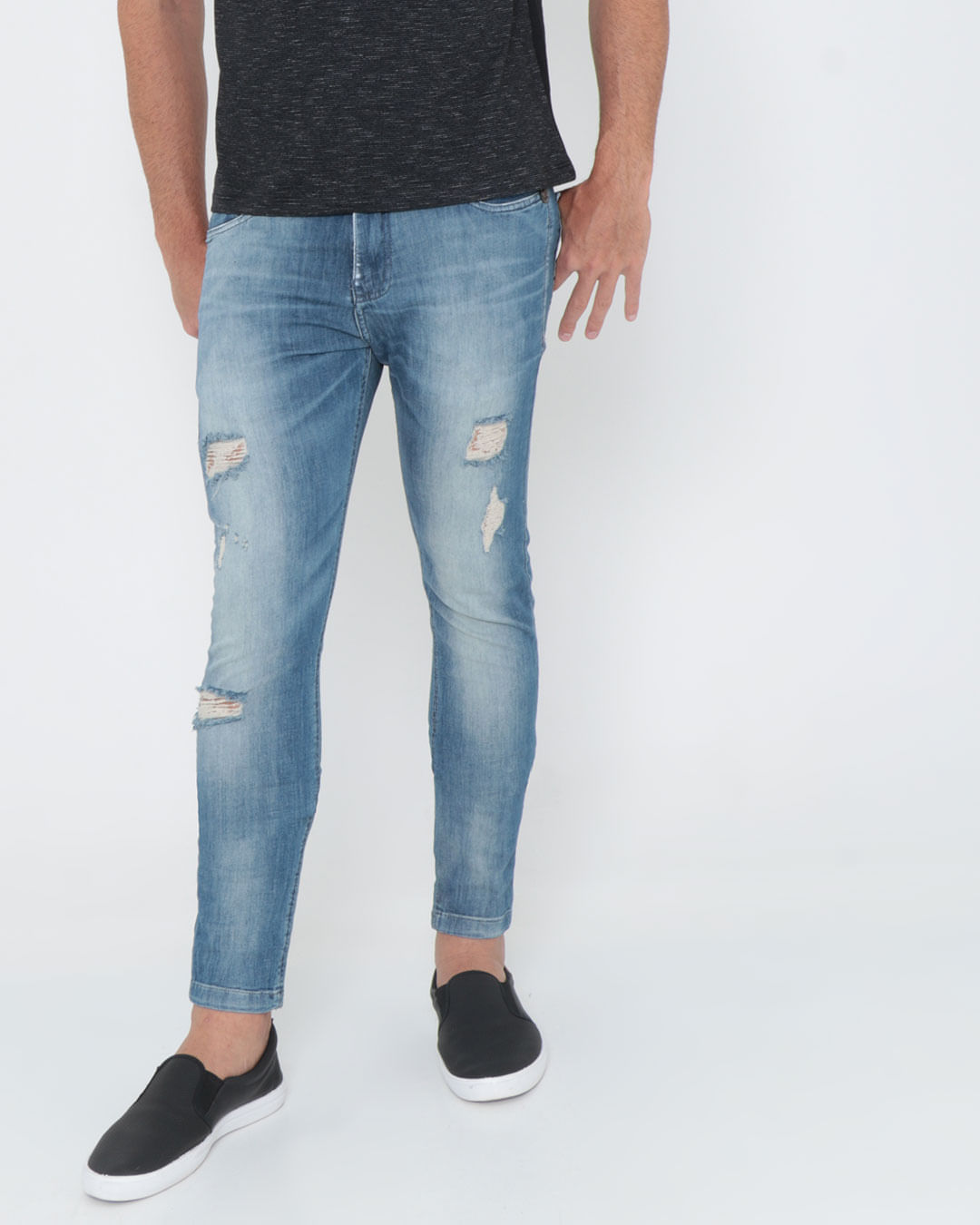 Calça Jeans Masculina Skinny Destroyed Azul