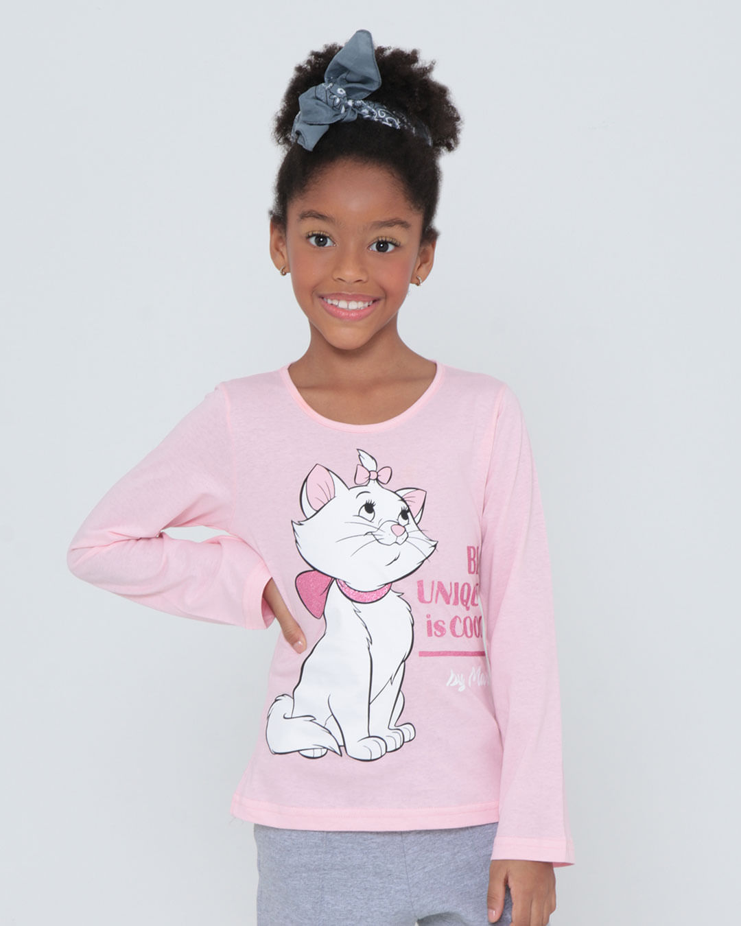 Blusa Infantil Disney Gata Marie Menina - Rosa Claro