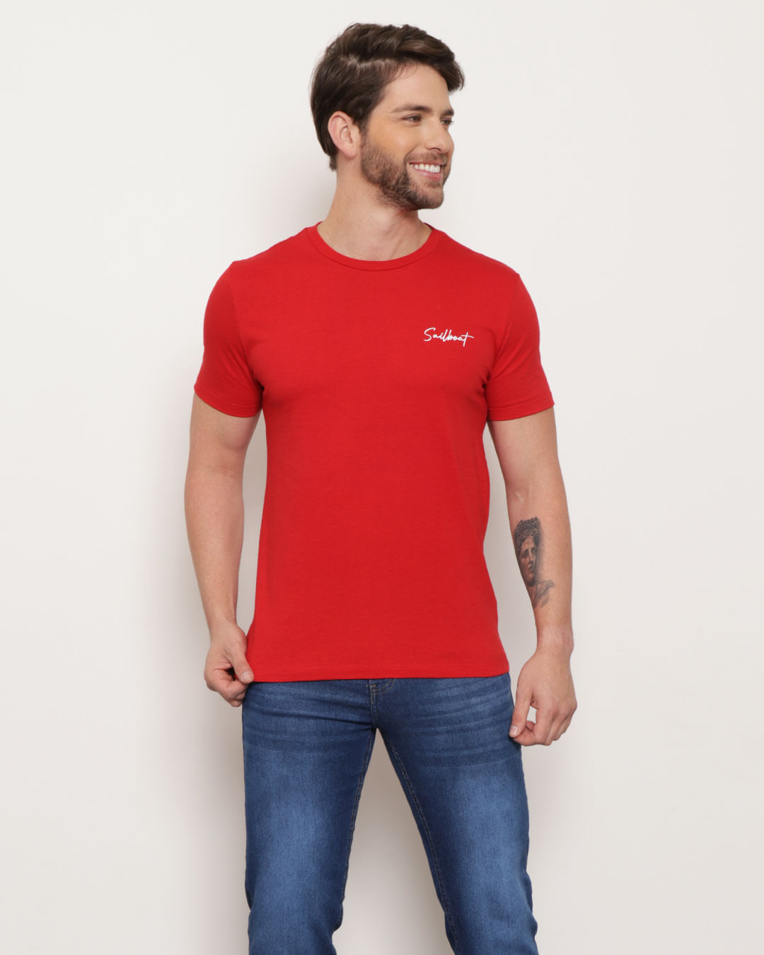 Camiseta Masculina Manga Curta Estampa Vermelha