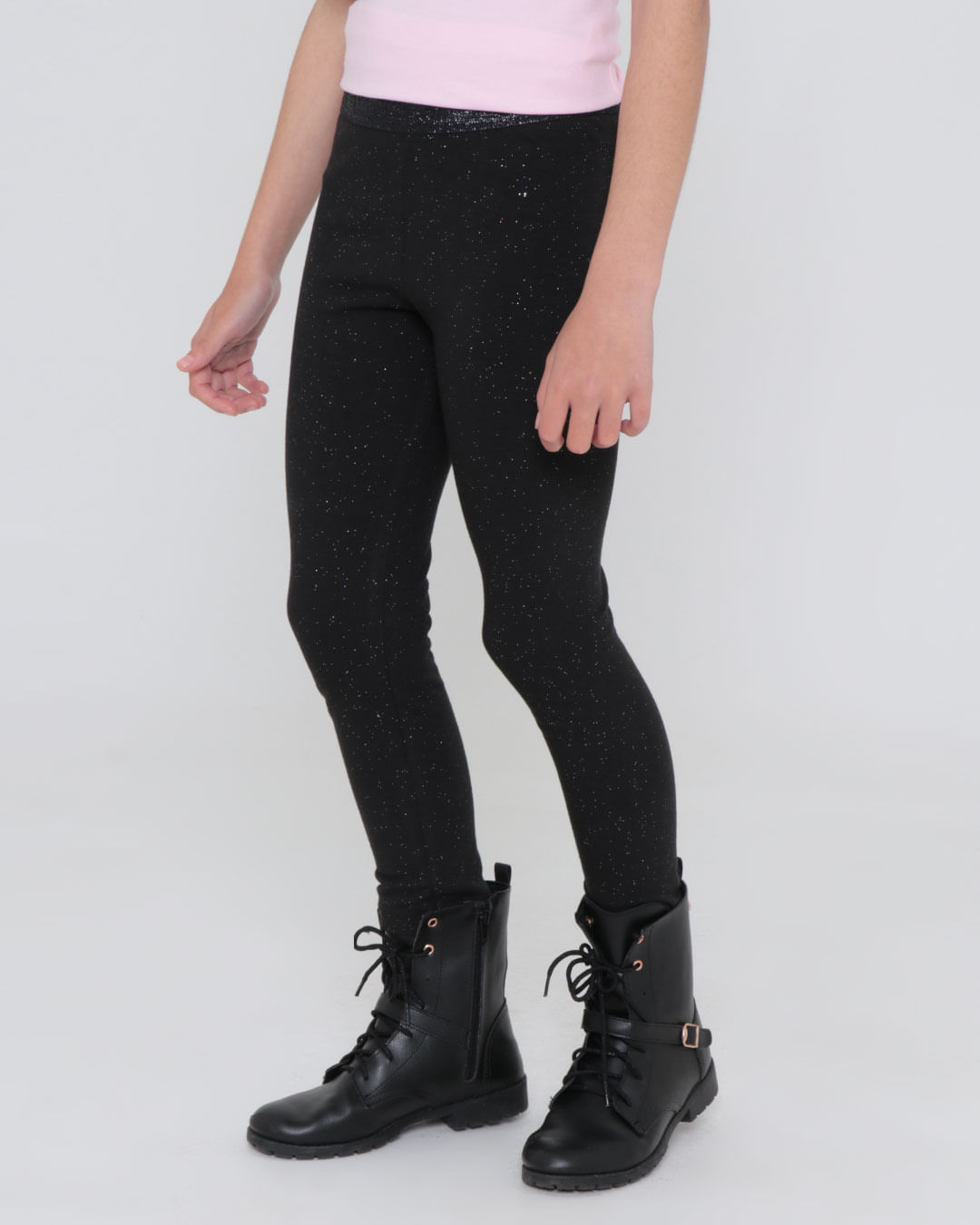 calça legging infantil com glitter preta - C&A