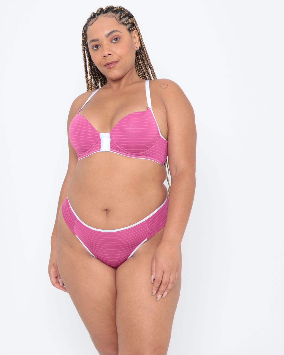 Calcinha Plus Size Fio Listrada Rosa