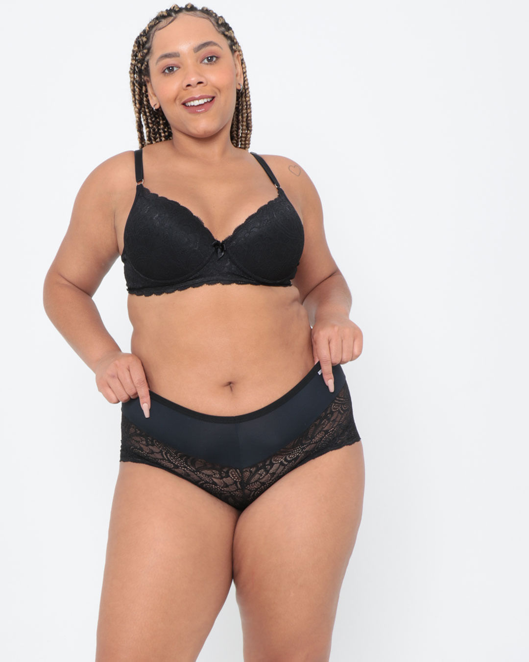 Calcinha Plus Size Caleçon Renda Preta