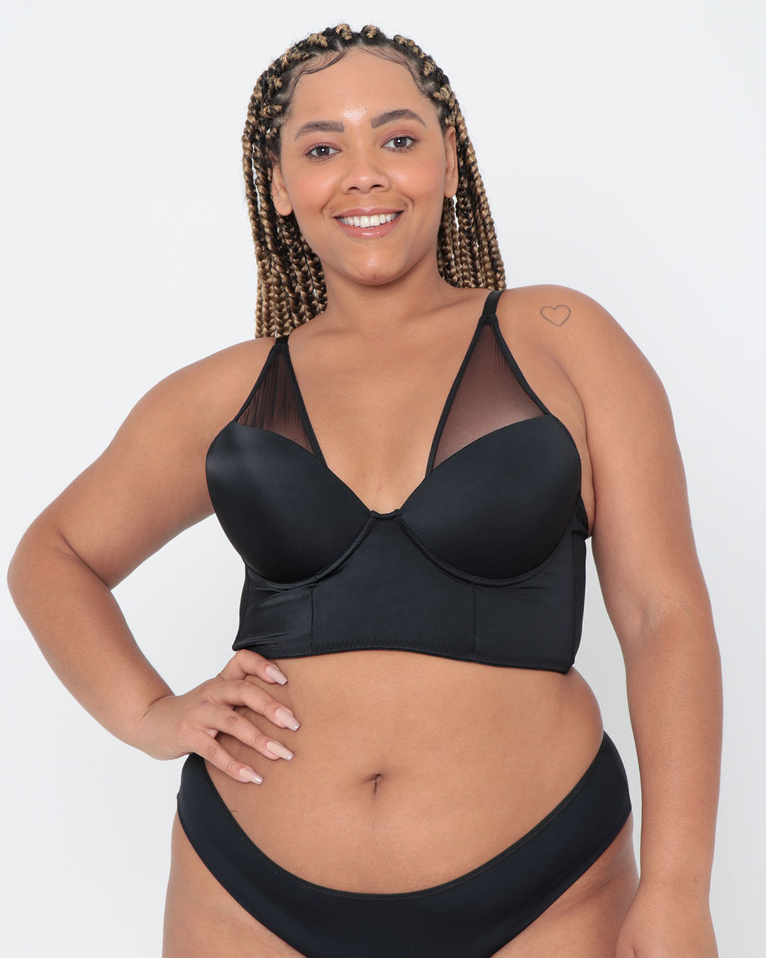 Sutiã Plus Size Alongado Acetinado Preto