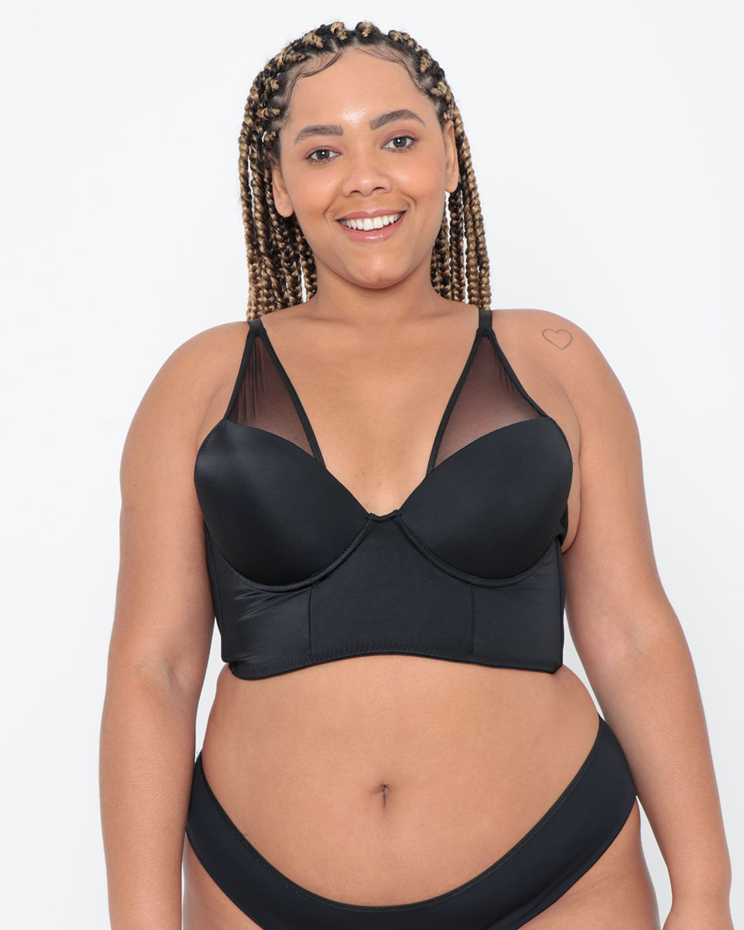 Sutiã Plus Size Alongado Acetinado Preto