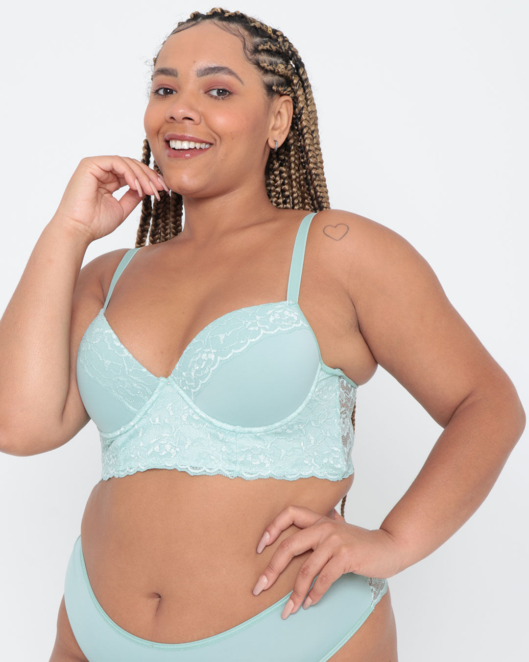 Sutiã Plus Size Com Renda Alongado Verde Água