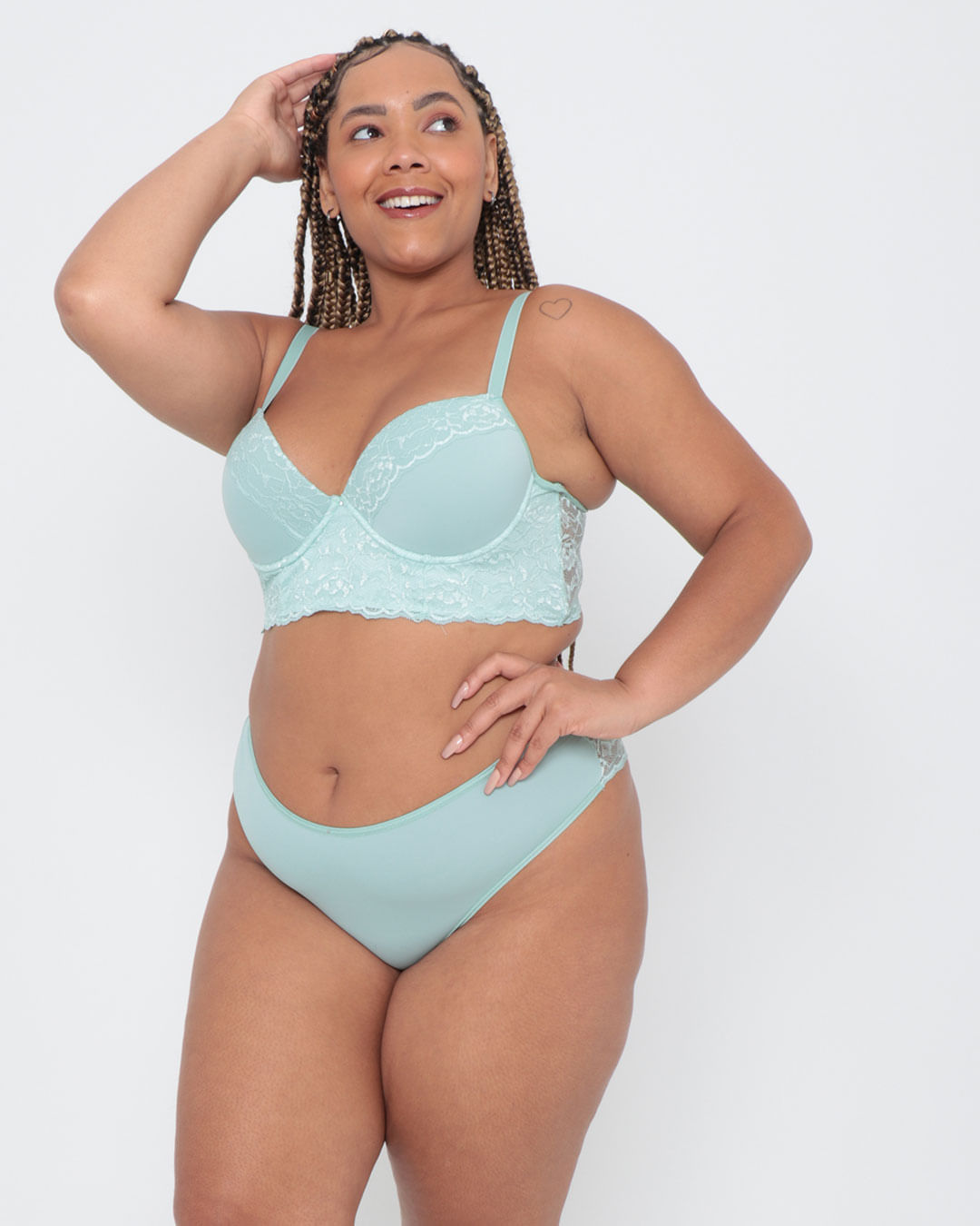 Sutiã Plus Size Com Renda Alongado Verde Água