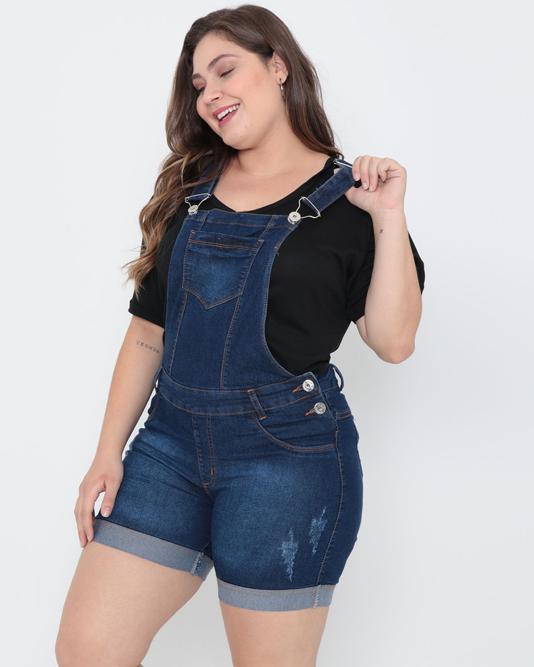 Jardineira Jeans Plus Size Azul Escuro