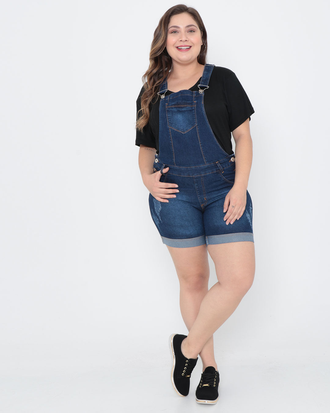 Jardineira Jeans Plus Size Azul Escuro