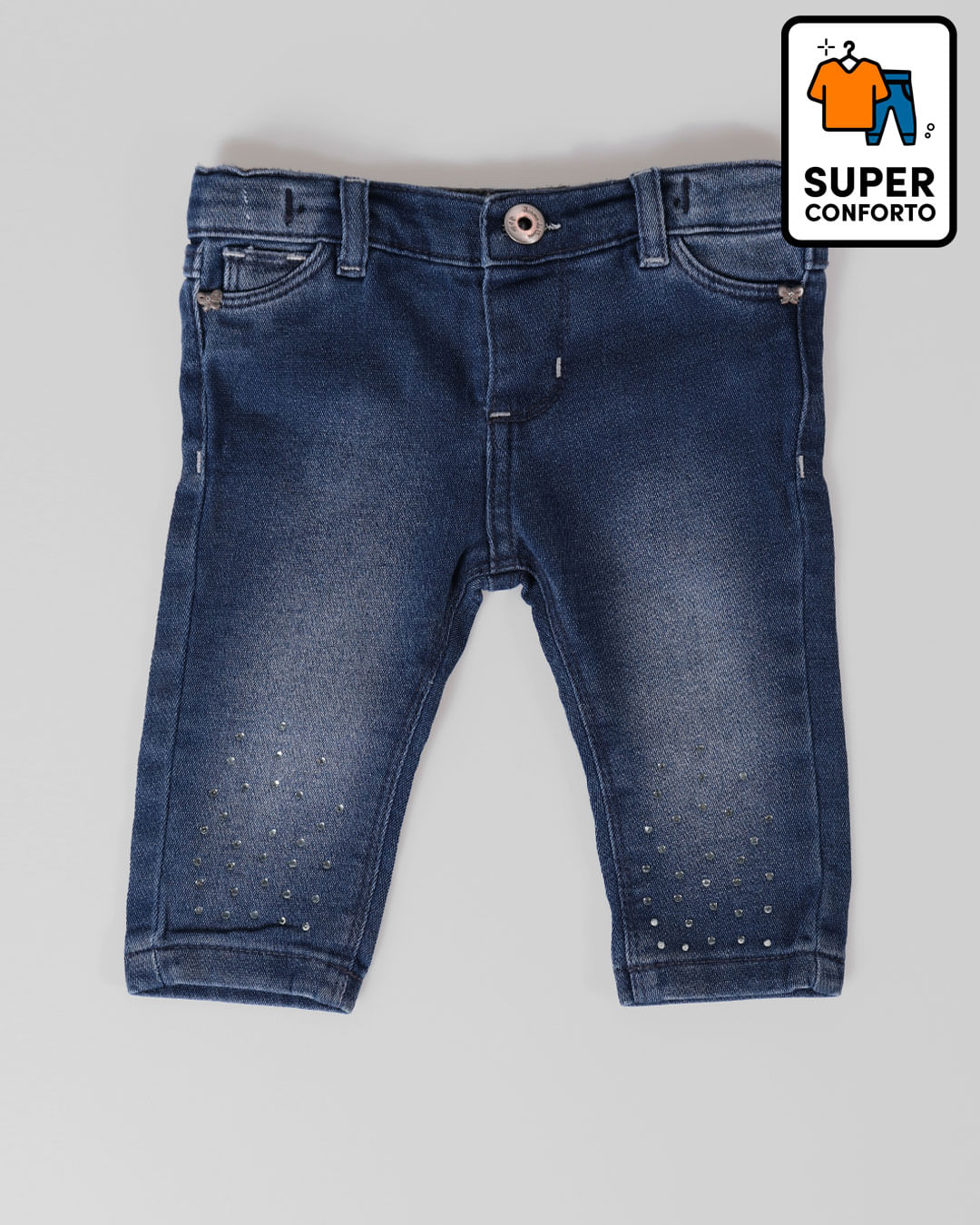 Calça Jeans Bebê Moletom Strass Azul