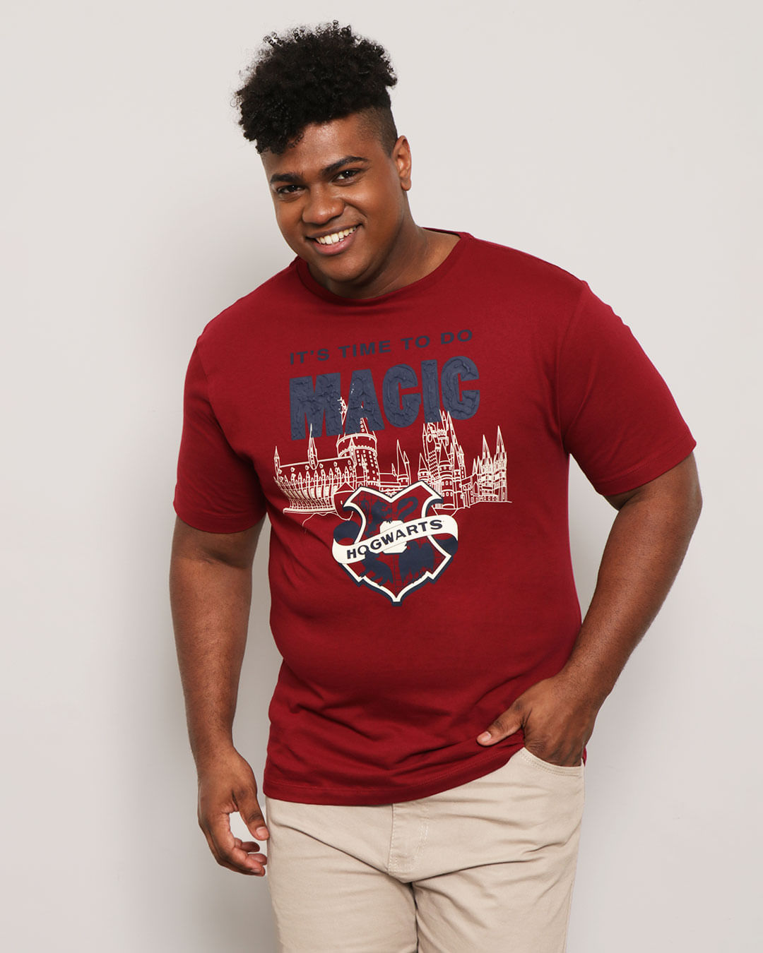 Camiseta Plus Size Masculina Estampa Harry Potter Vinho