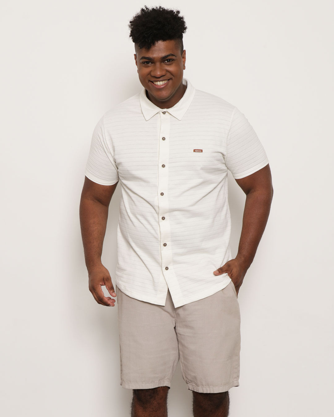 Camisa Plus Size Masculina Listrada Texturizada Off White