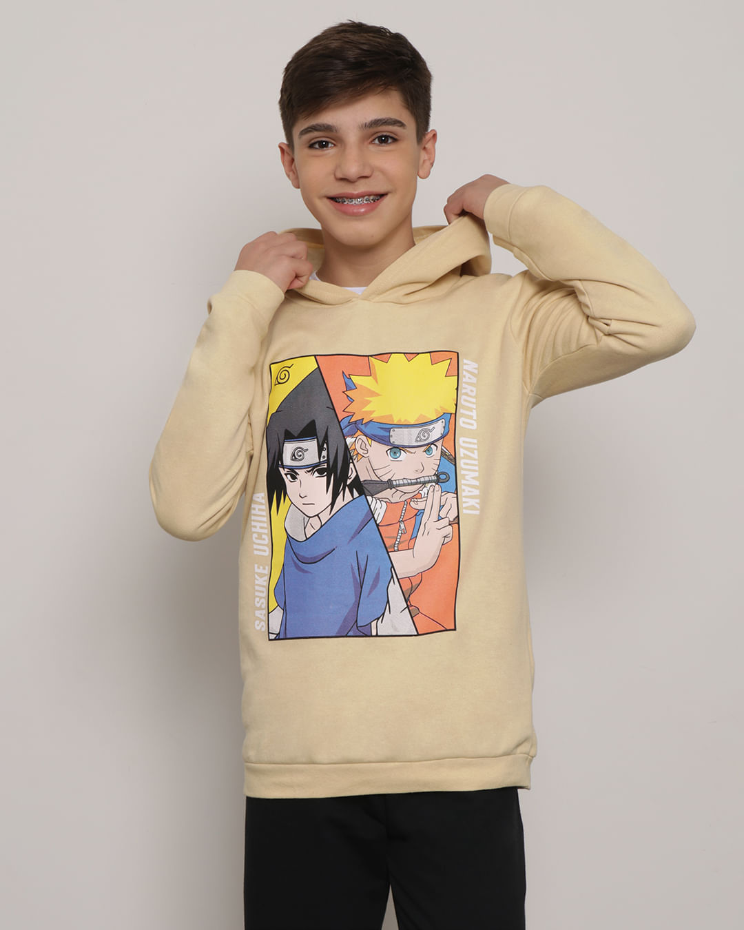 Blusão Juvenil Moletom Naruto Com Capuz Amarela