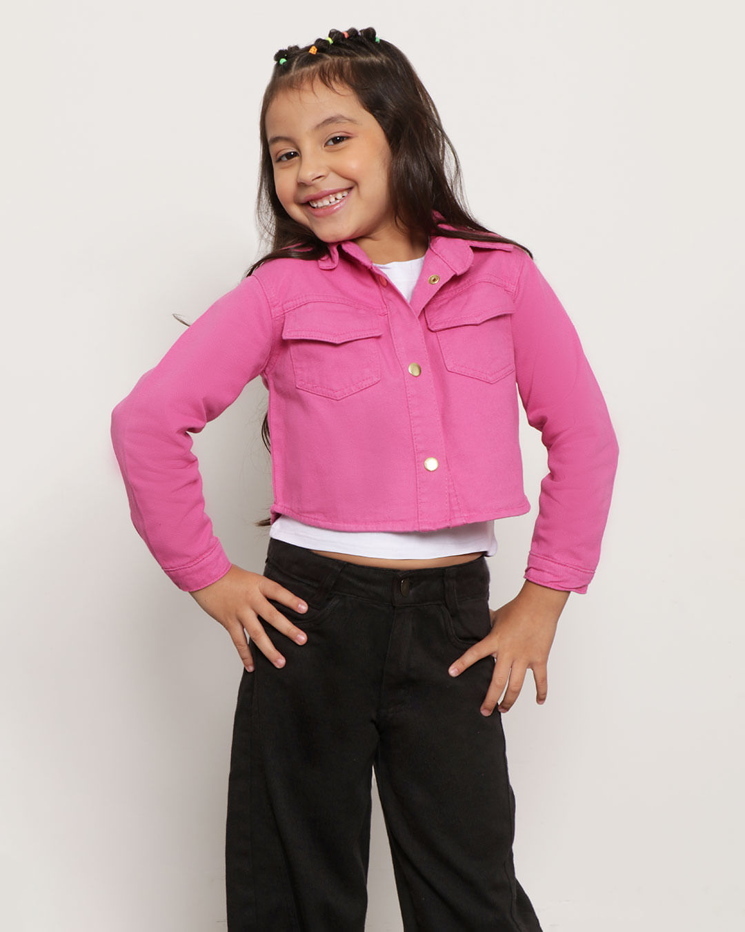 Jaqueta Infantil Sarja Color Com Bolso Rosa