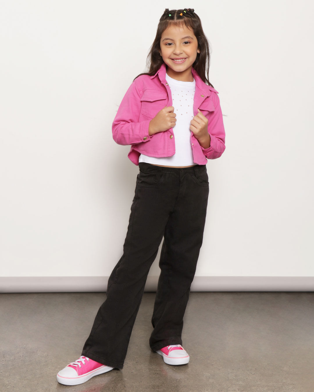 Jaqueta Infantil Sarja Color Com Bolso Rosa