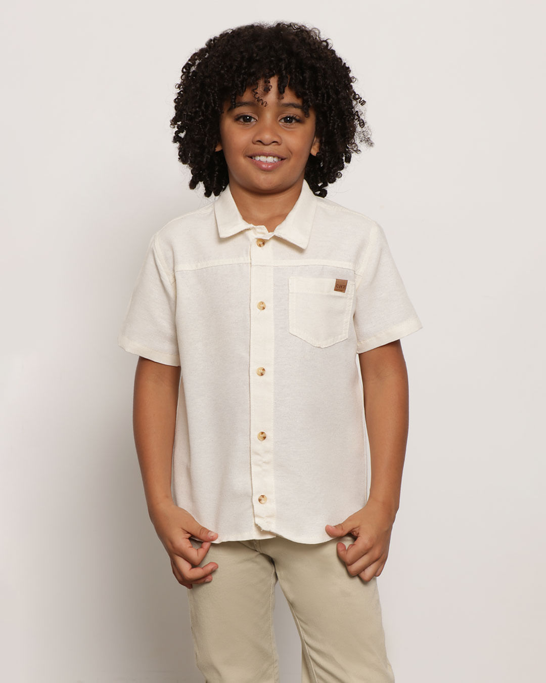 Camisa Infantil Rustica Botões Manga Curta Off White