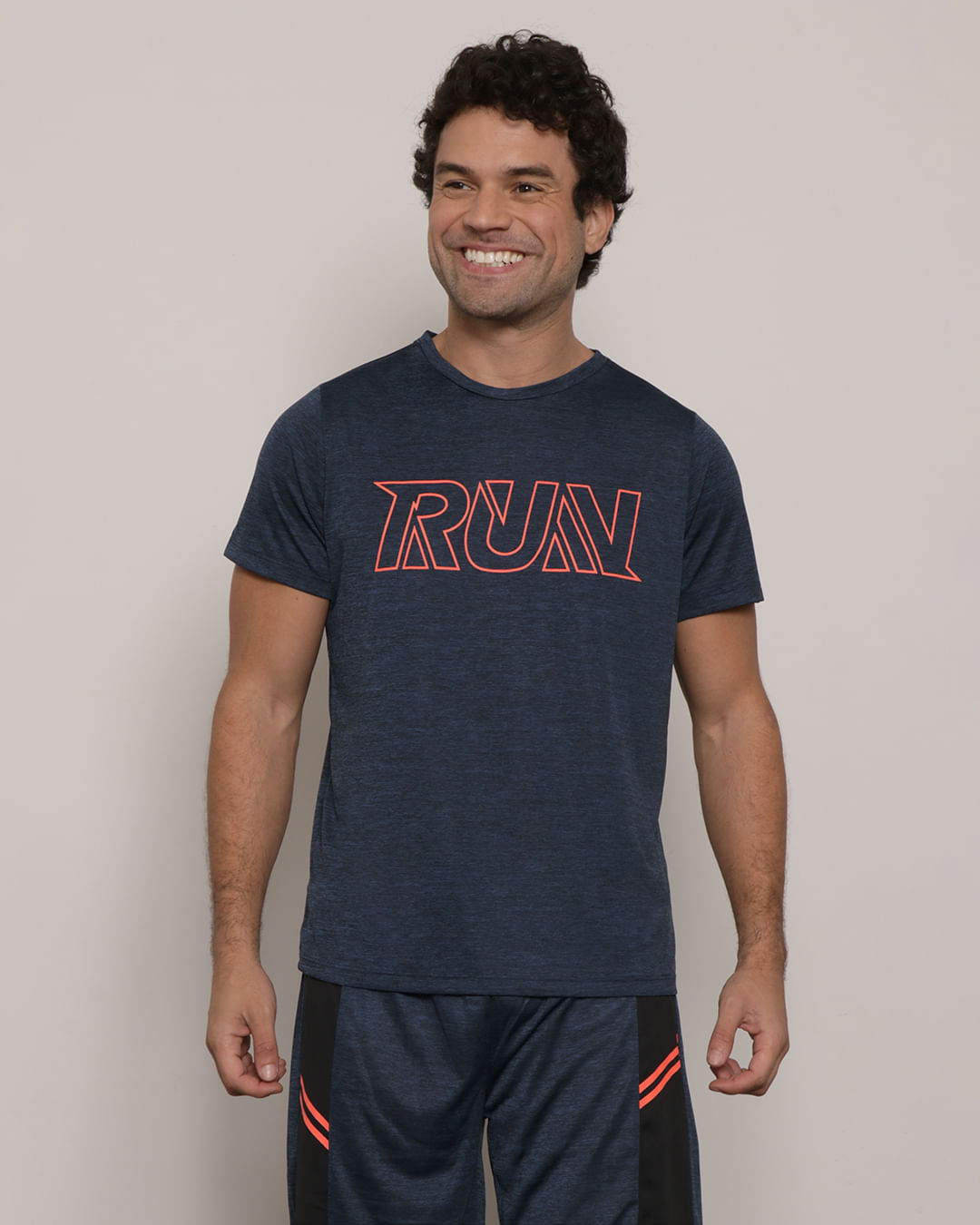 Camiseta Masculina Esporte Mescla Estampa Run Marinho