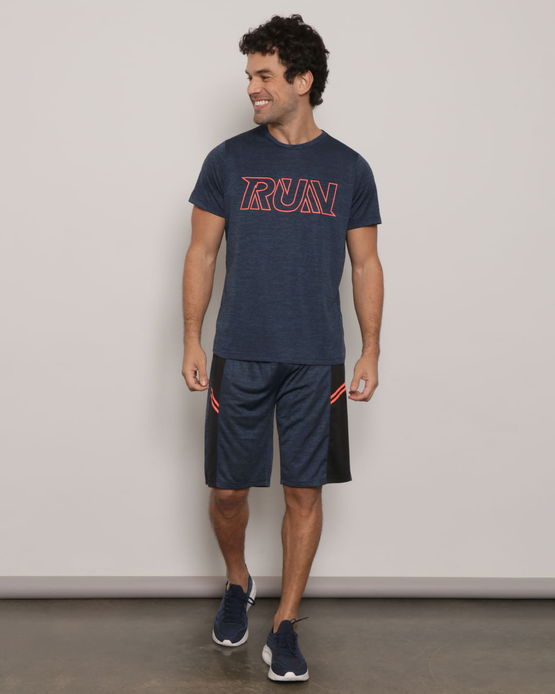 Camiseta Masculina Esporte Mescla Estampa Run Marinho