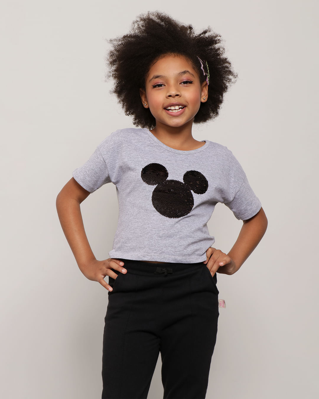Blusa Infantil Disney Mickey Paetê Reversível Cinza