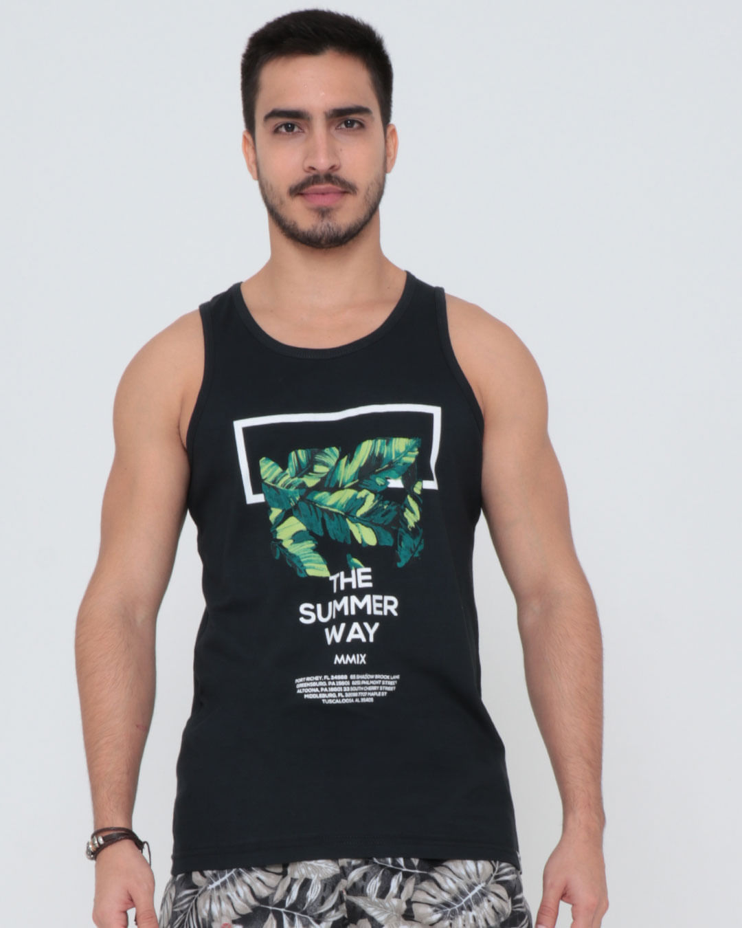 Regata Masculina Surf Estampa Frontal Preta