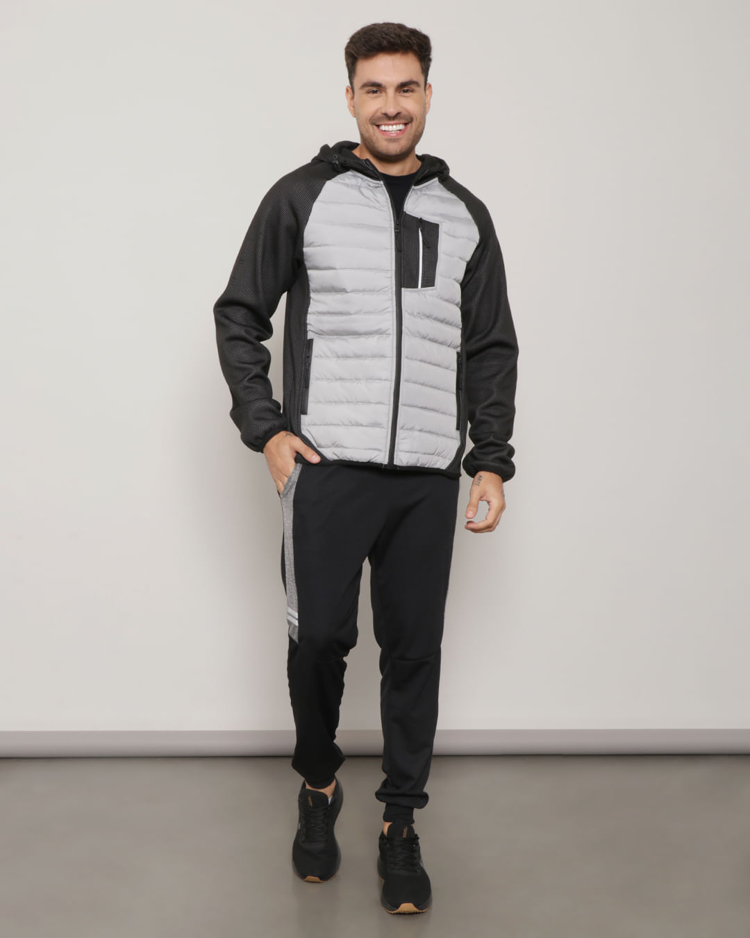 Jaqueta Masculina Recorte Puffer Esporte Fitter Cinza