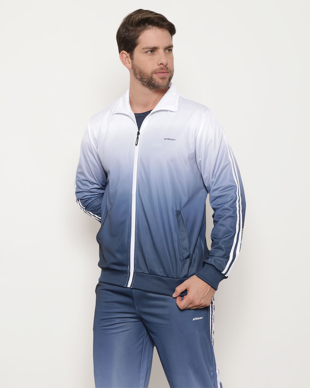 Jaqueta Masculina Esportiva Helanca Com Capuz Fitter Azul