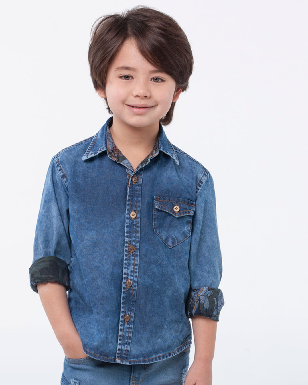 Camisa jeans hot sale manga longa infantil