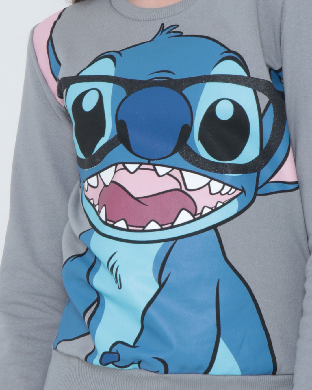 Blusa Regata Juvenil Moletinho Stitch Disney Preta