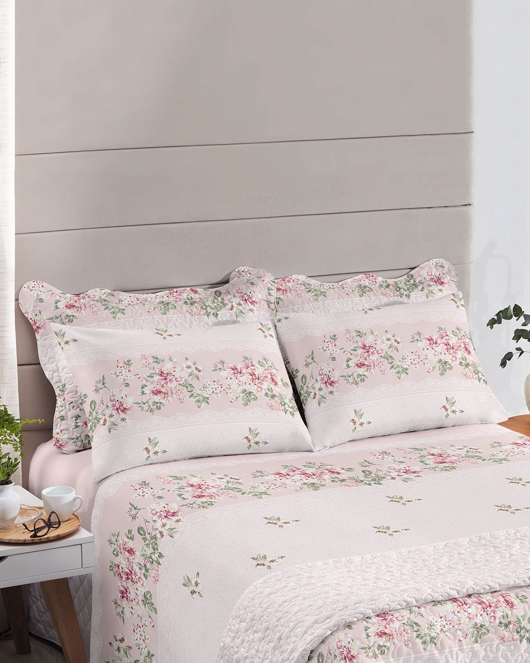 Jg De Cama Royal Queen Luara 1 Rosa - Rosa Floral