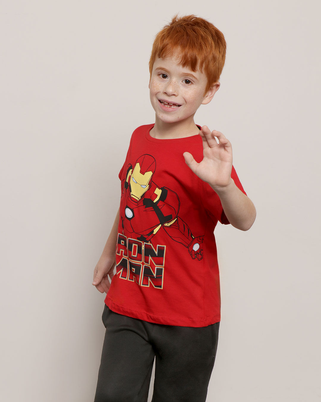 Camiseta Infantil Led Homem de Ferro Manga Curta Marvel