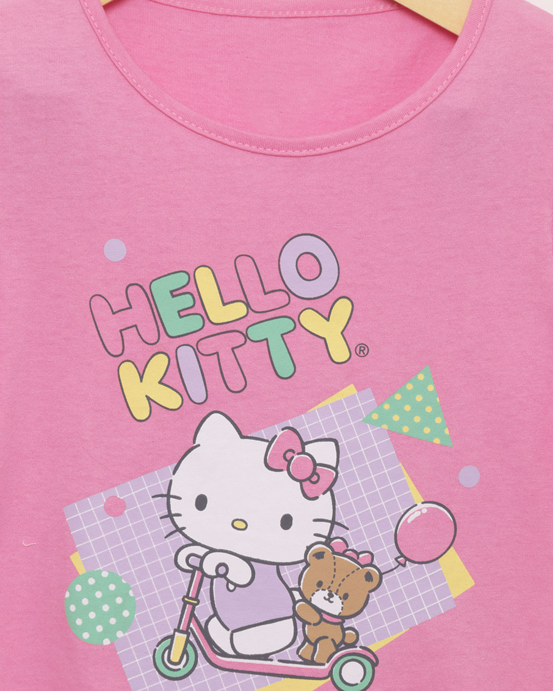 Retro Pink Kitty Cat Impressão Camisa de Manga Curta - Loja de Moda Kawaii