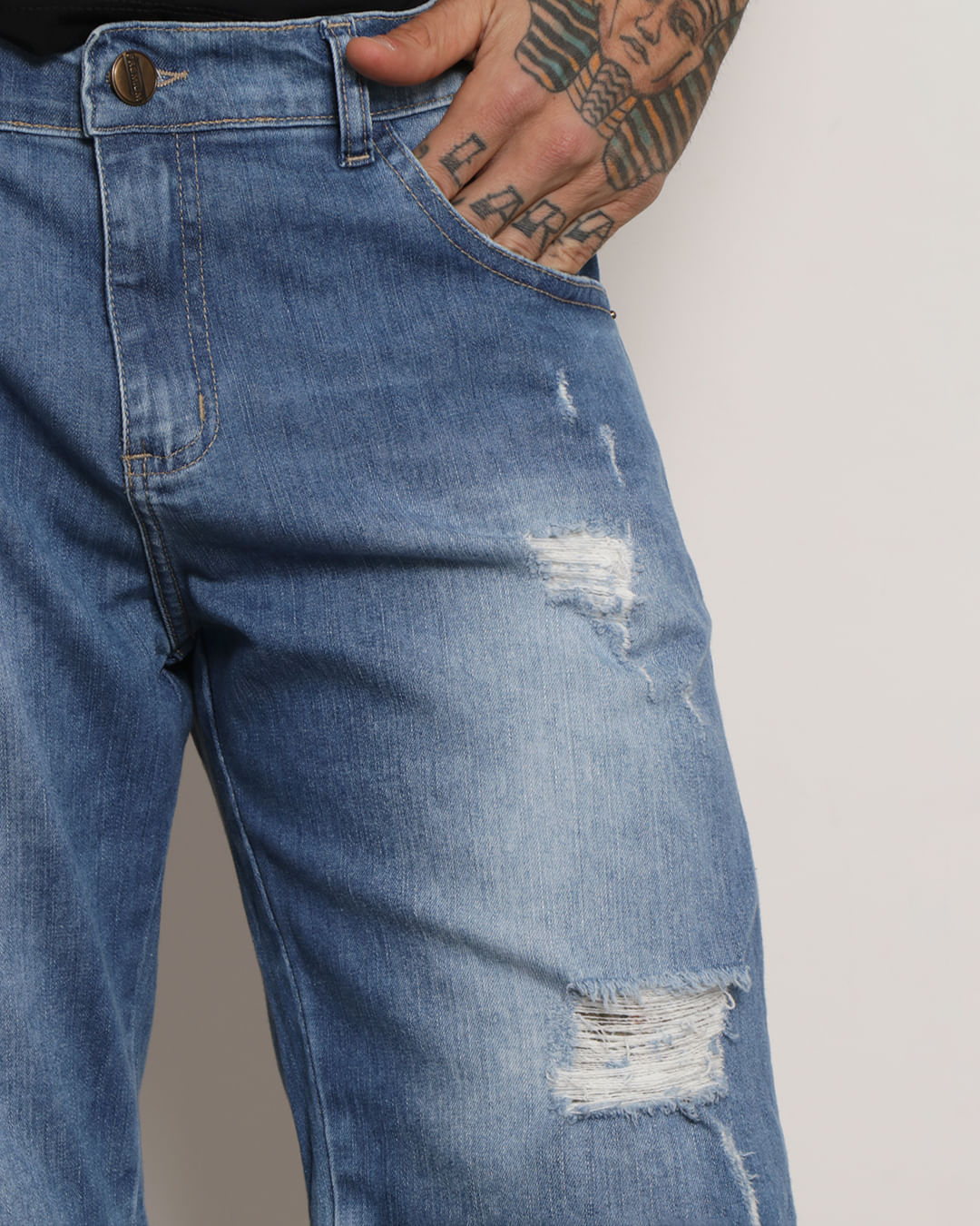 Promoção de Bermuda Jeans Masculina Destroyed Azul Ref: 395 - CT