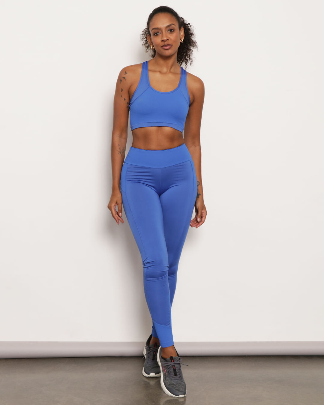 Calça Feminina Legging Fitness Fitter Com Recorte Texturizado Azul