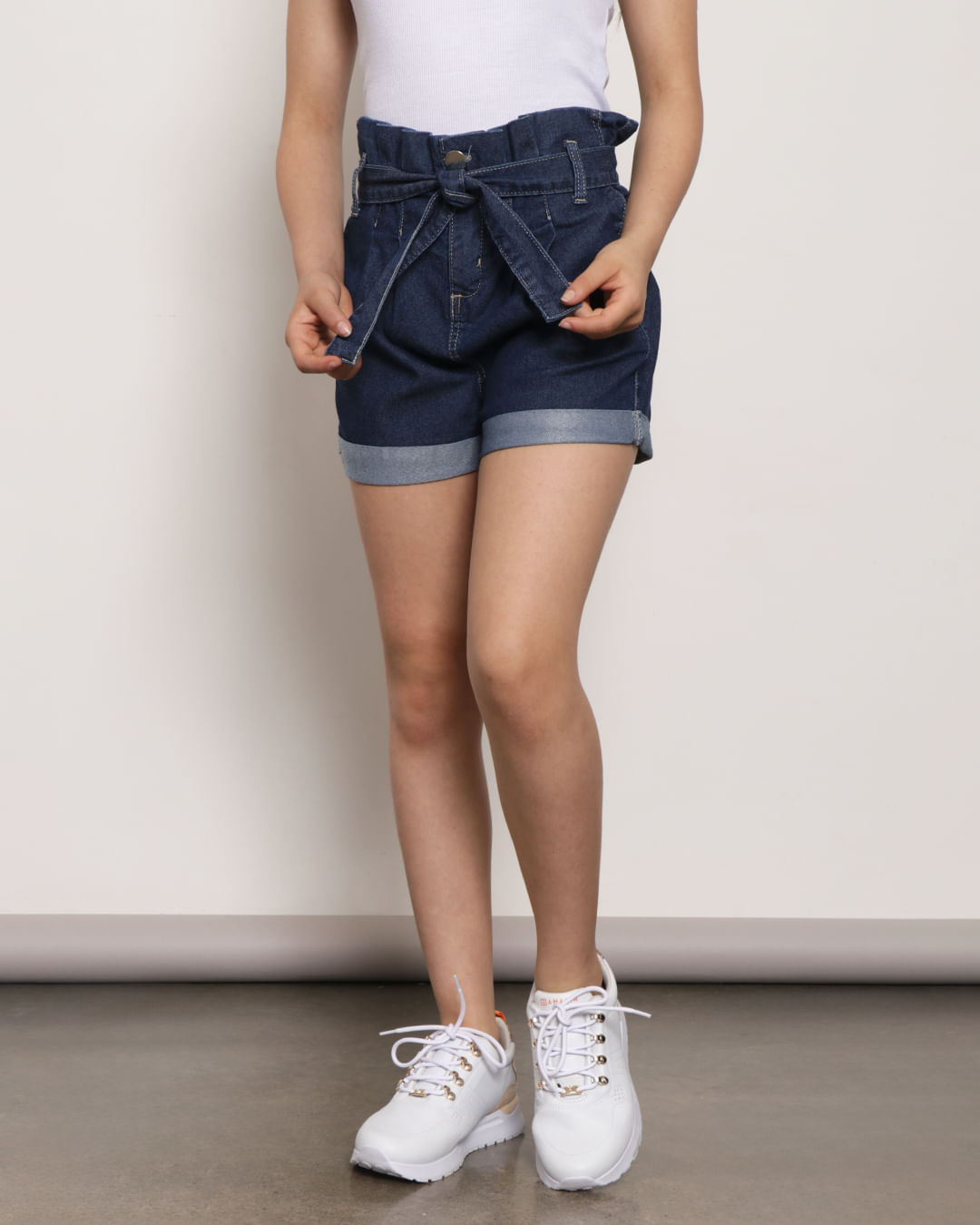 Short Jeans Juvenil Clochard Pregas Azul Escuro