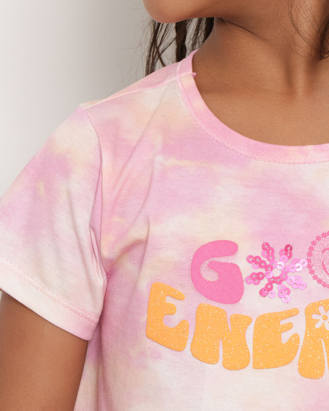 Blusa Infantil Manga Curta Mullet Tie Dye Rosa