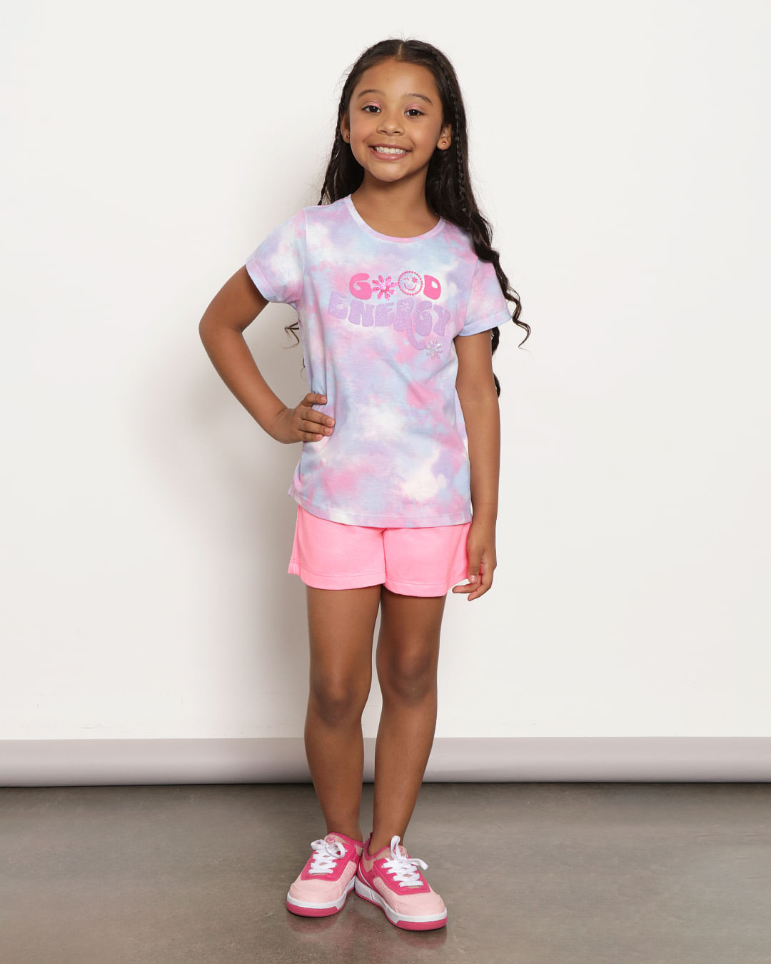 Blusa Infantil Manga Curta Mullet Tie Dye Lilás