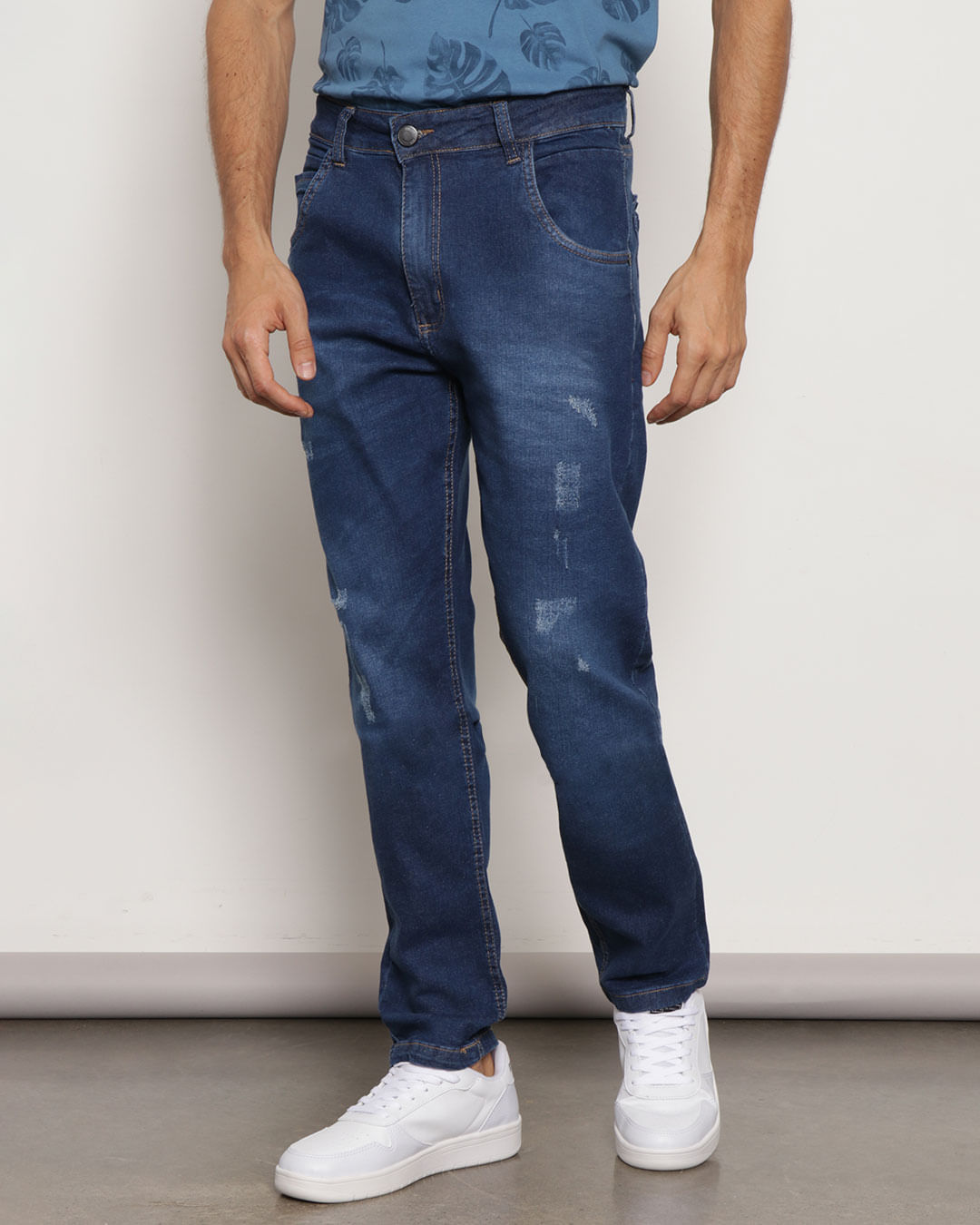 Calça Jeans Masculina Max Denim Slim Premium Puídos Azul