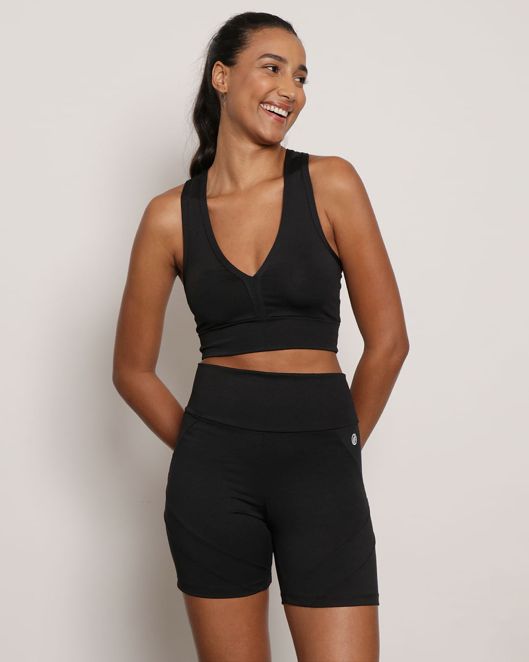 Top Feminino Nadador Fitness Decote V Preto