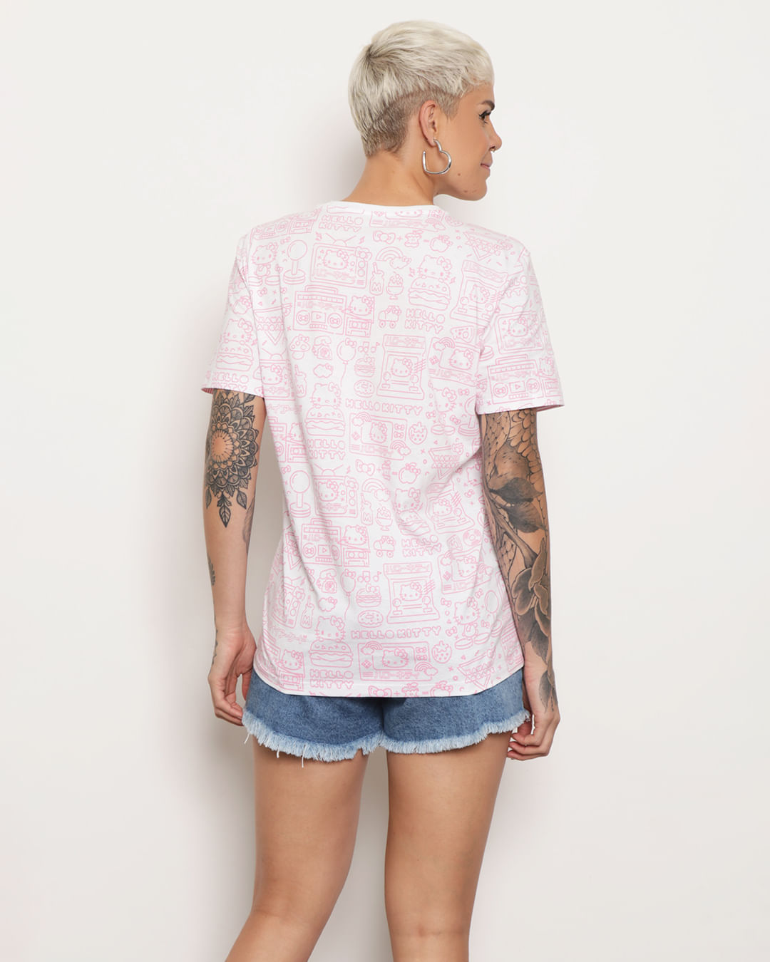 Camiseta de manga curta feminina 100% algodão, rosa doce, estampa Angel  Kitty, blusa solta, roupa