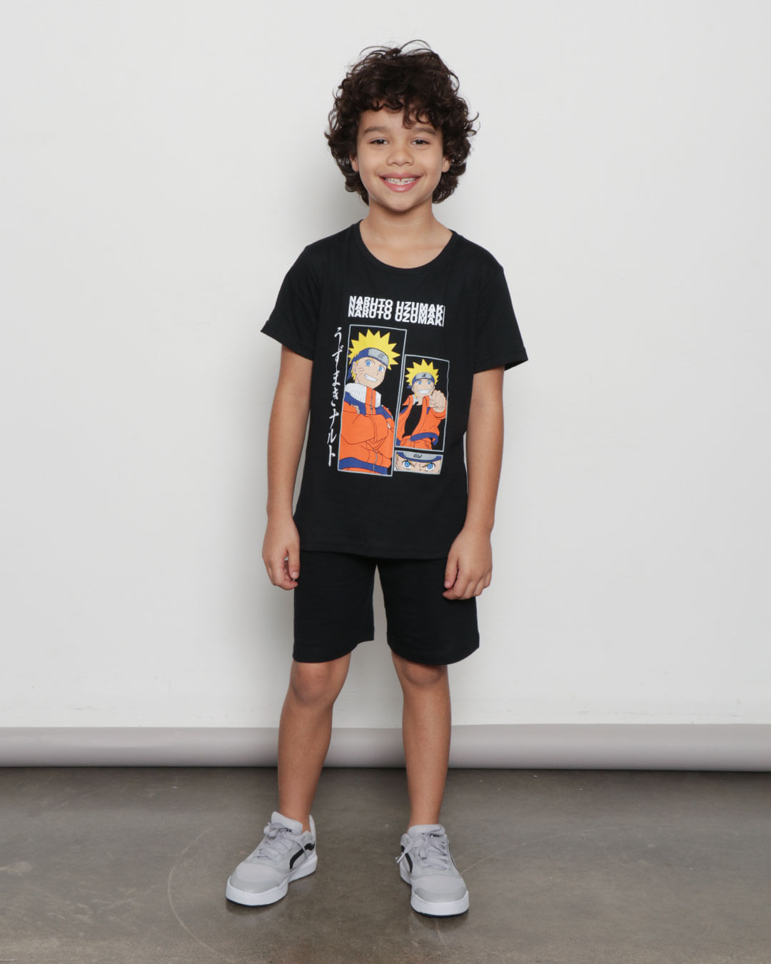 Camiseta Infantil Menino Naruto Estampa Frontal Sasuke Manga Curta Laranja