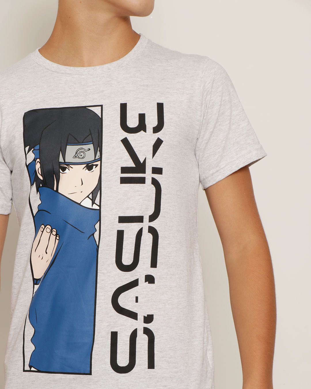 Camiseta Infantil Menino Manga Curta Naruto Com Estampa Sasuke