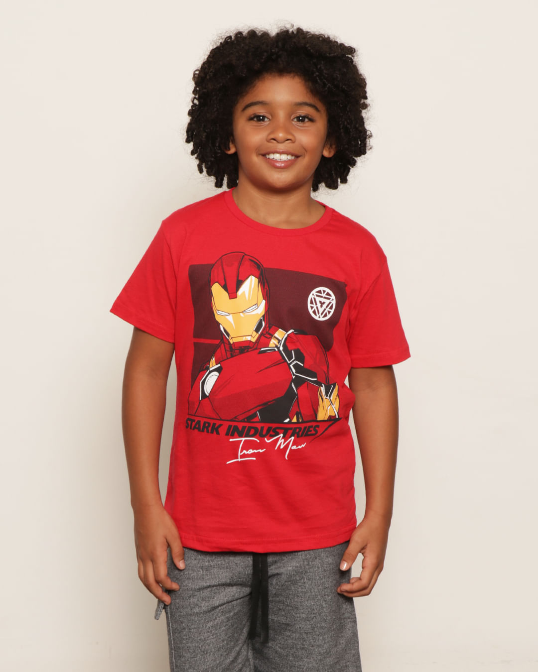 Camiseta Infantil Led Homem de Ferro Manga Curta Marvel