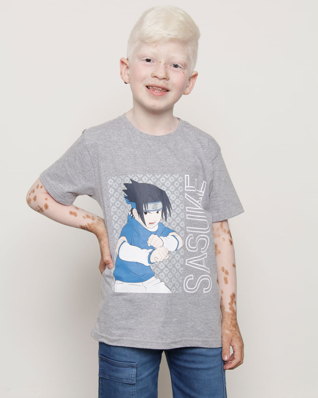 Camiseta Infantil Menino Manga Curta Naruto Com Estampa Sasuke