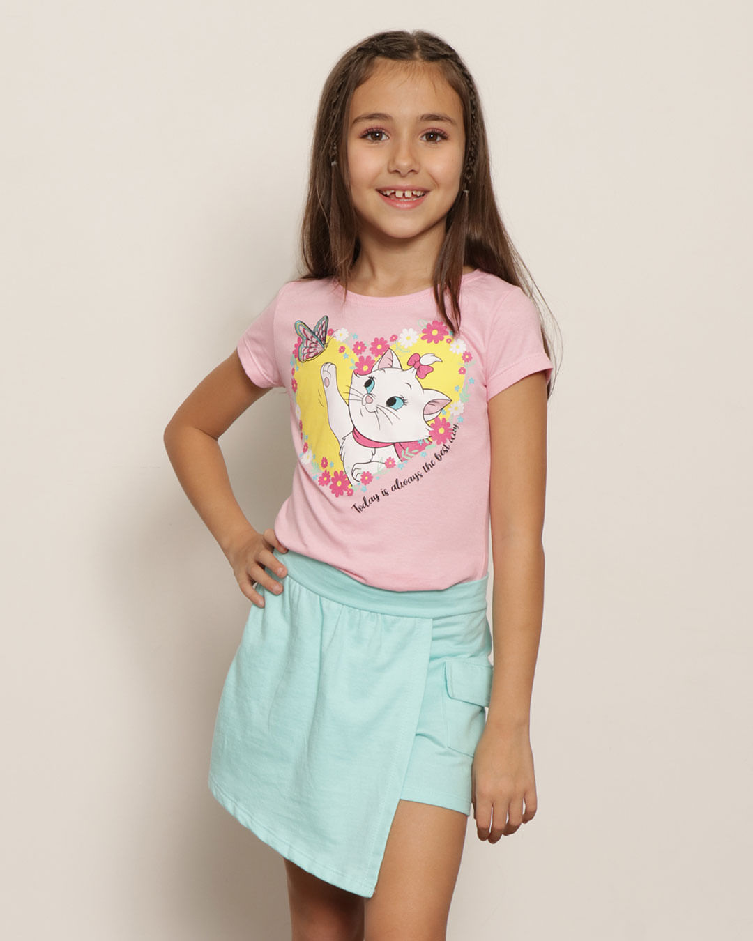 Blusa Infantil Disney Gata Marie Menina - Rosa Claro