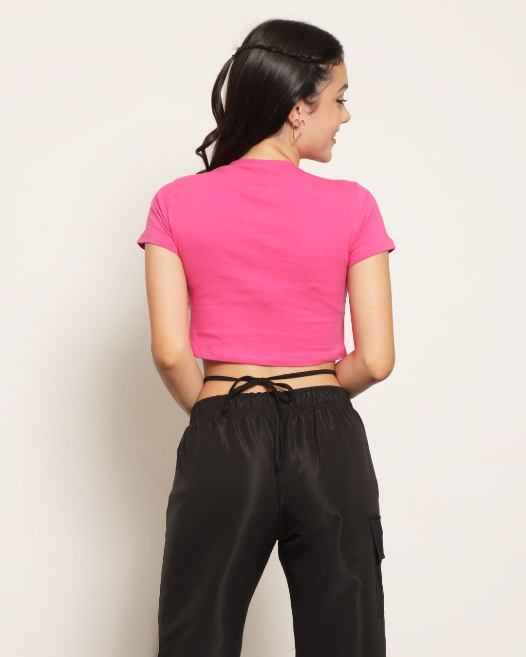 Blusa Cropped Regata com Nó Frontal Infanto Juvenil em Malha Pink