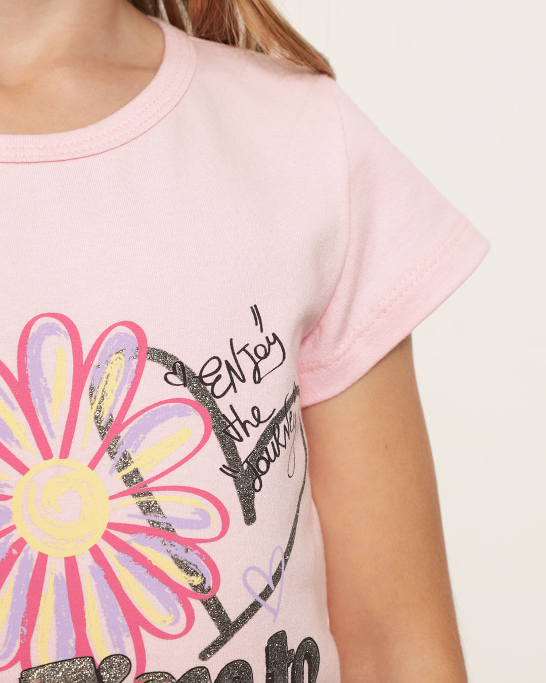 Blusa Infantil Manga Curta com Estampa Floral Rosa