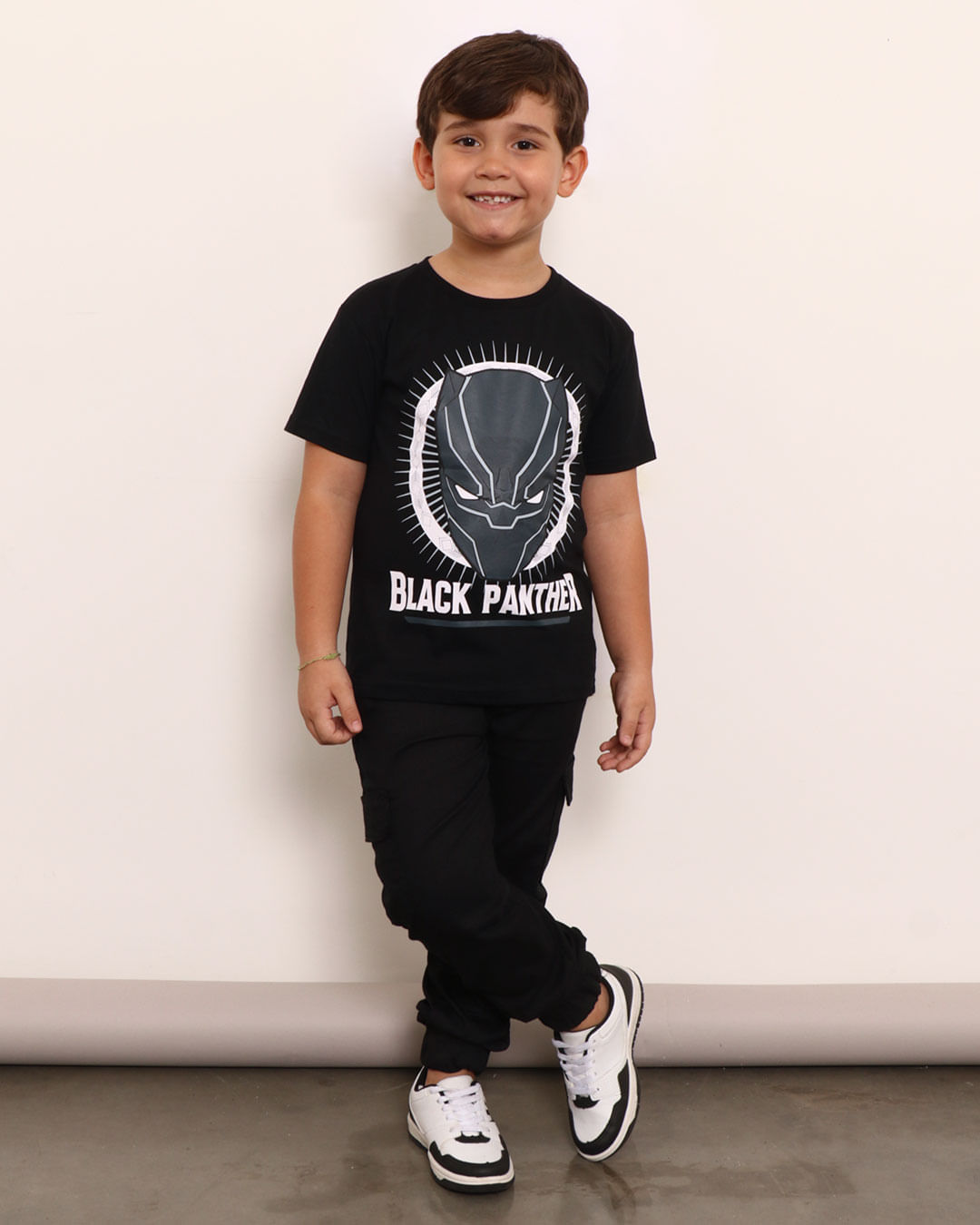 Camiseta juvenil Pantera Negra preta, Marvel
