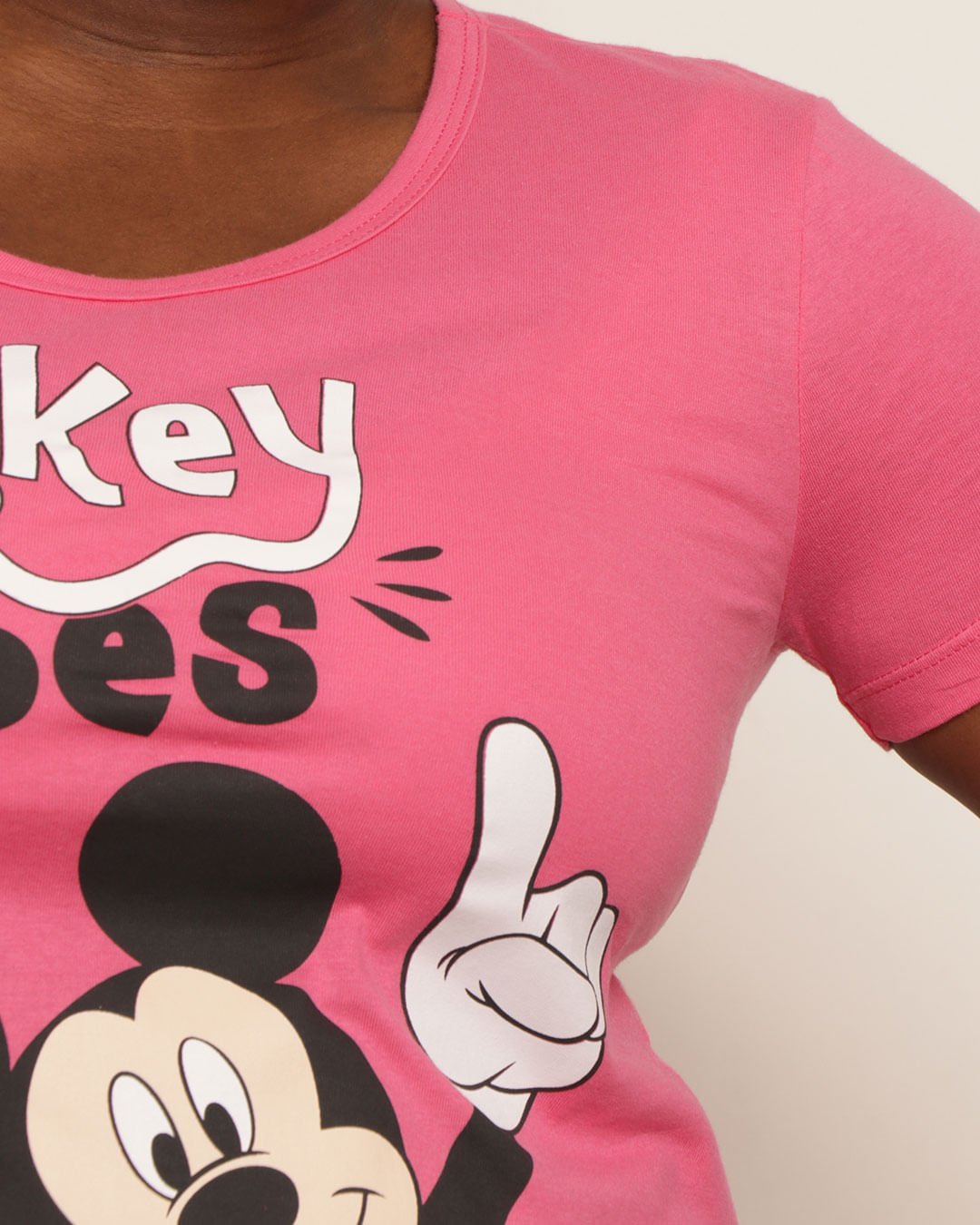 Camisola Feminina Disney Mickey Manga Curta Rosa