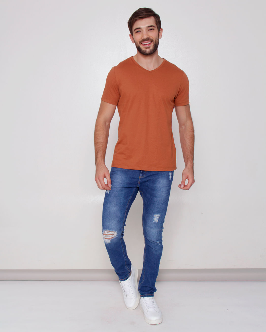 Calça Jeans Masculina Slim Destroyed Azul